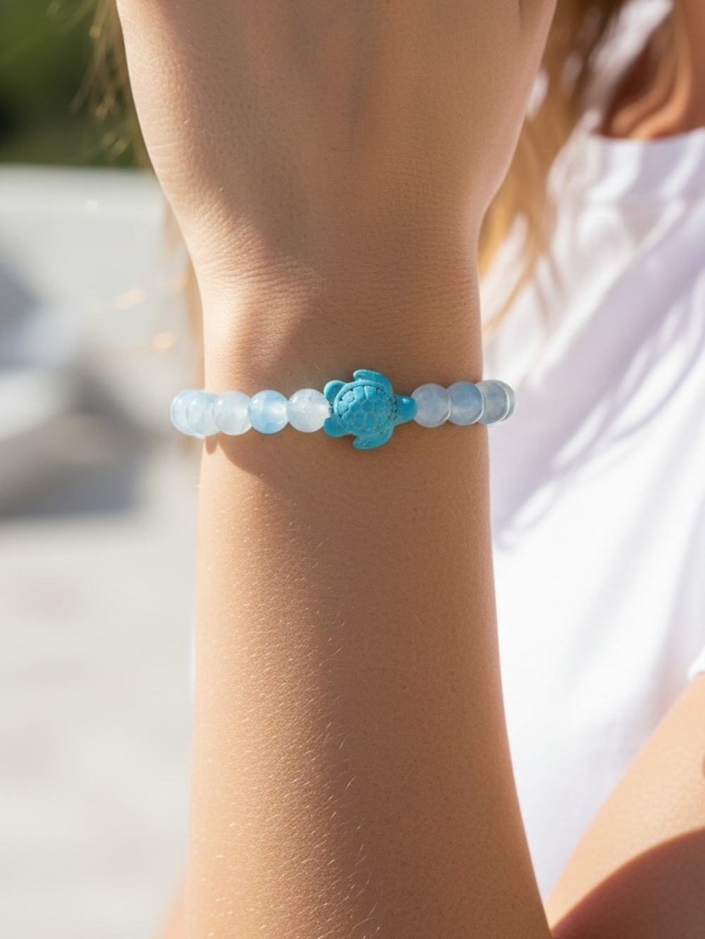Simply Southern Multicolor Blue Turtle Tracker Bracelet, w/Light Blue Turtle,NWT